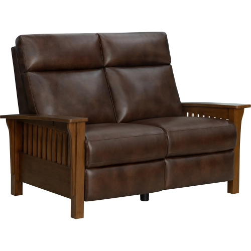 Artisan Power Reclining Loveseat with Power Headrest in Wenlock Fudge Brown Top-Grain Leather & Wood